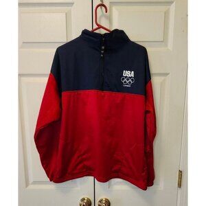 Men Women USA Olympic Committee London Red Blue 1/4 Zip Pullover Size L
